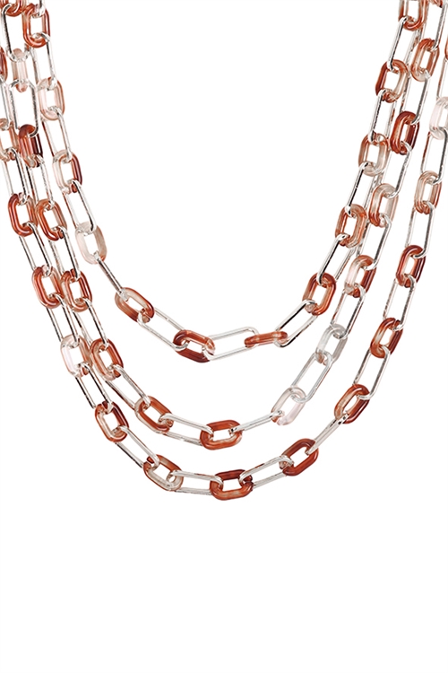 S25-3-3-HDN3275RD-CHAIN ACETATE METAL LAYERED STATEMENT NECKLACE-SILVER/6PCS (NOW $1.50 ONLY!)