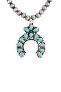 S23-5-4-HDN3802 - WESTERN CONCHO NATURAL STONE HALF CIRCLE PENDANT NECKLACE-BURNISH TURQUOISE/6PCS