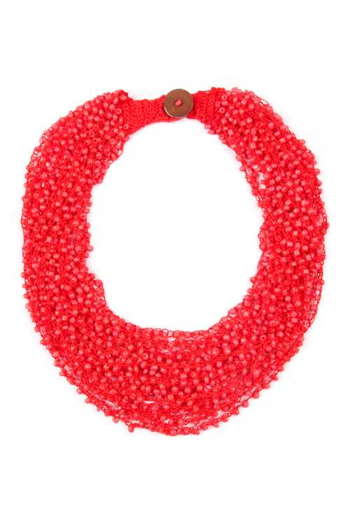 SA4-2-2-HDN4264RD RED CROCHET BEADS BIB STATEMENT NECKLACE/6PCS