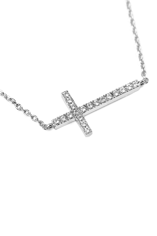 S1-4-3-HDNB1N242-1OR - ZIRCON CROSS PENDANT NECKLACE - SILVER/6PCS