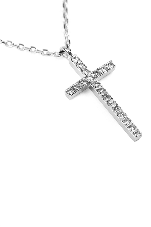 S1-4-1-HDNB1N242OR - ZIRCON CROSS PENDANT NECKLACE - SILVER/6PCS