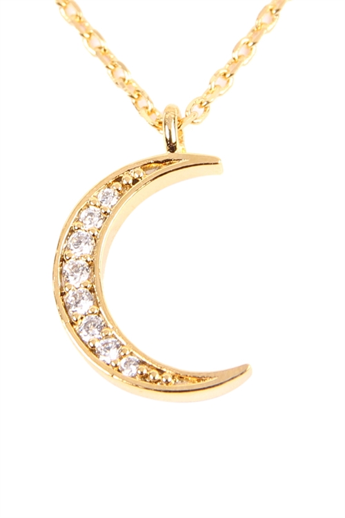 S23-2-5-HDNB2N119GD -CRESCENT MOON CRYSTAL PAVE PENDANT NECKLACE - GOLD/6PCS
