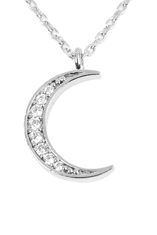 SA4-1-1-HDNB2N119OR -CRESCENT MOON CRYSTAL PAVE PENDANT NECKLACE - SILVER/6PCS