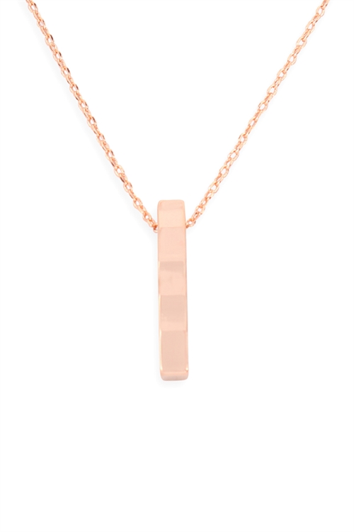 S24-3-3-HDNB2N419PG -VERTICAL METAL BAR PENDANT CHAIN NECKLACE-ROSE GOLD/6PCS