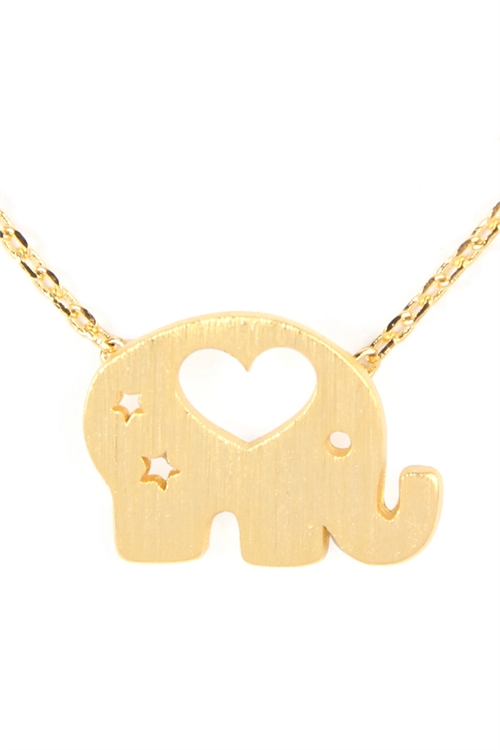 S22-8-5-HDNB3N109GD - HEARTED ELEPHANT CAST PENDANT NECKLACE - GOLD/6PCS