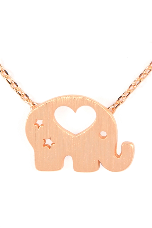 S22-8-5-HDNB3N109PG - HEARTED ELEPHANT CAST PENDANT NECKLACE - ROSE GOLD/6PCS