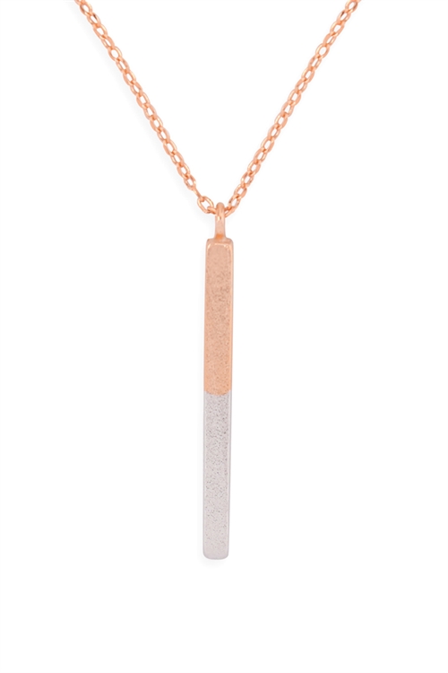S24-3-3-HDNC2N202PG -TWO TONE BAR PENDANT DAINTY NECKLACE-ROSE GOLD/6PCS
