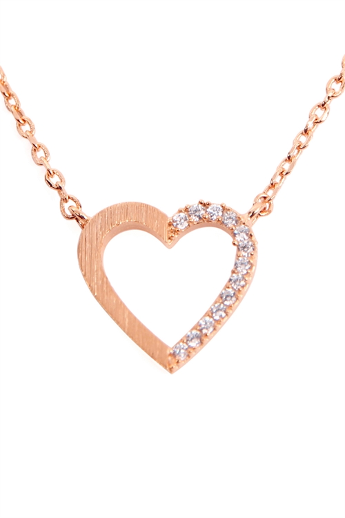 S24-3-3-HDNC2N225PG - CAST HEART HALF CRYSTAL PAVE PENDANT NECKLACE - ROSE GOLD/6PCS