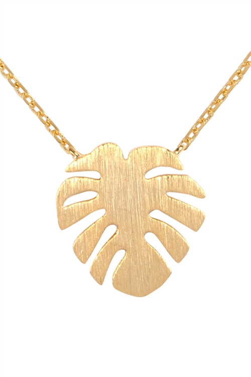 SA4-1-1-HDNC3N230GD -FRINGED LEAF CAST PENDANT NECKLACE - GOLD/6PCS