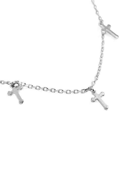 S23-2-5-HDND1N27OR - 5 DAINTY SMALL CROSS NECKLACE - SILVER/6PCS