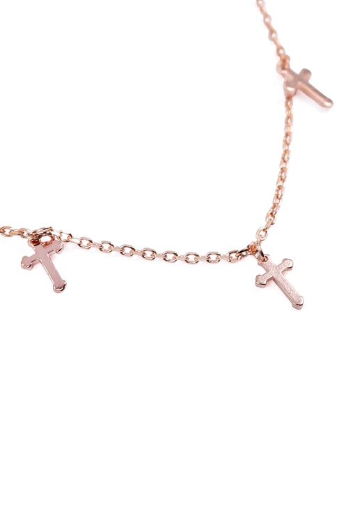 S23-2-5-HDND1N27PG - 5 DAINTY SMALL CROSS NECKLACE - ROSE GOLD/6PCS