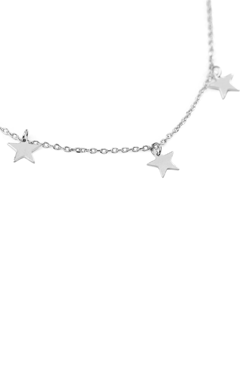 S24-3-3-HDND2N33OR - DAINTY SMALL STAR NECKLACE - SILVER/6PCS