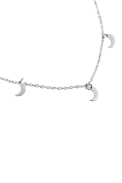 S22-8-4-HDND2N34OR - 5 DAINTY SMALL MOON NECKLACE - SILVER/6PCS