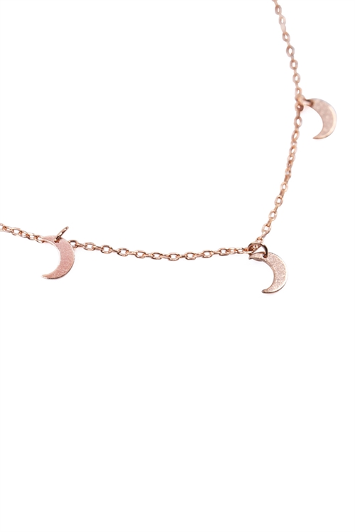 S22-8-4-HDND2N34PG - 5 DAINTY SMALL MOON NECKLACE - ROSE GOLD/6PCS