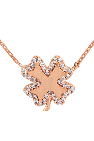 S1-4-3-HDND3N15PG - CLOVER LEAF CRYSTAL PAVE PENDANT NECKLACE - ROSE GOLD/6PCS