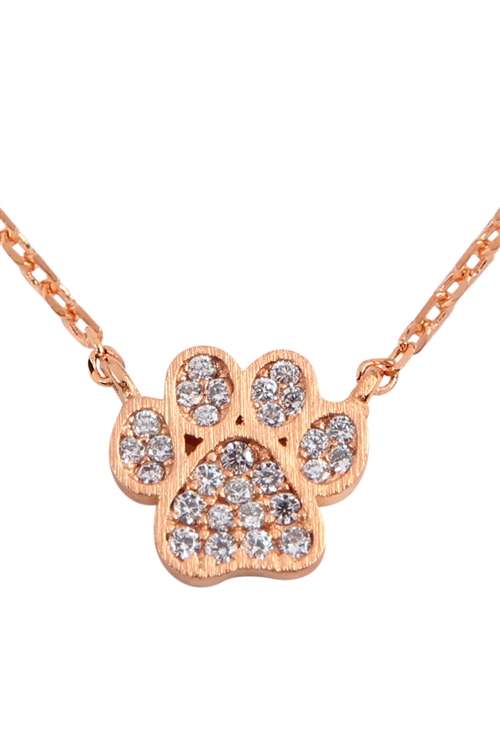 S24-4-3-HDND3N27PG - CAST PAW CRYSTAL PAVE PENDANT NECKLACE - ROSE GOLD/6PCS