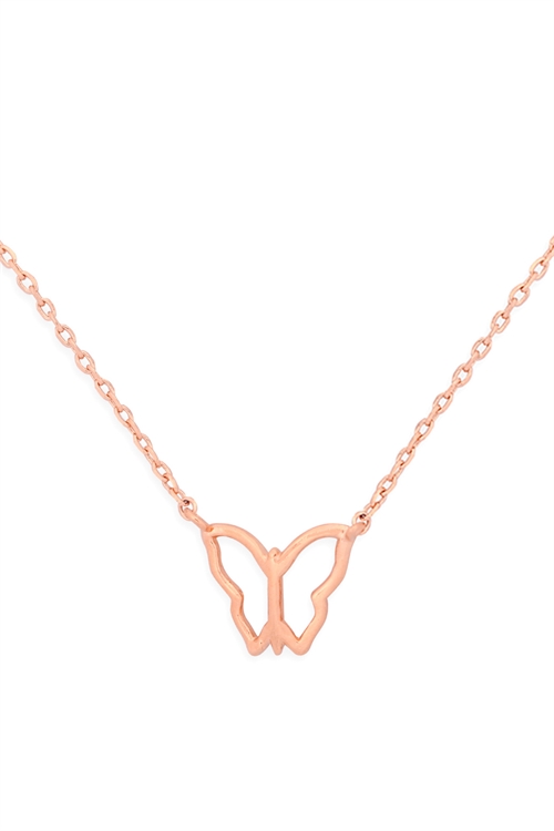 S23-2-5-HDNEN357PG -OPEN BUTTERFLY PENDANT NECKLACE-ROSE GOLD/6PCS