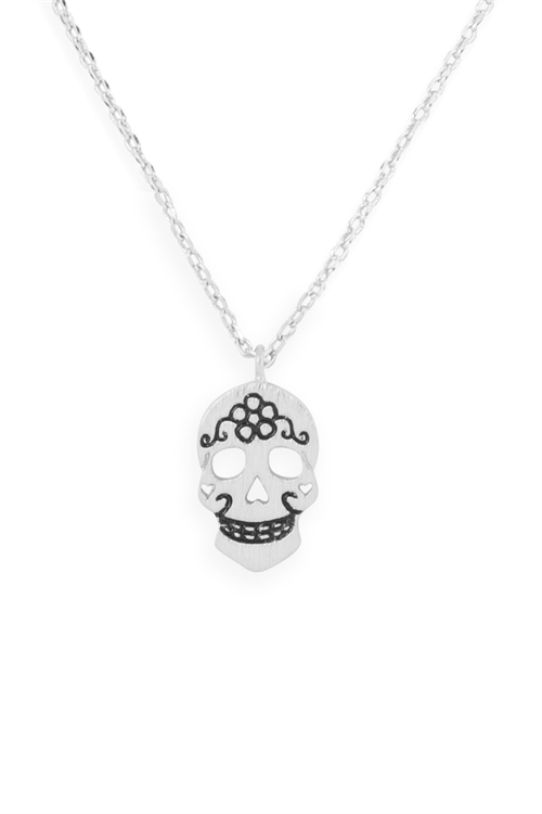 S24-3-3-HDNEN462OR - (HALLOWEEN) SKULL PENDANT NECKLACE-SILVER/6PCS