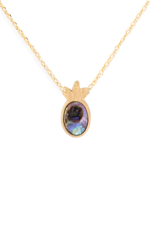 S24-1-5-HDNEN609GD -PINEAPPLE WITH ABALONE SHELL PENDANT NECKLACE-GOLD/6PCS