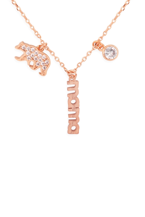 S24-3-3-HDNFN378PG -MAMA BEAR ZIRCONIA NECKLACE-ROSE GOLD/6PCS