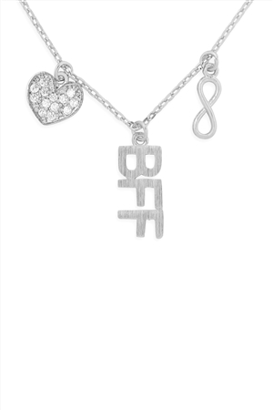 S24-1-5-HDNFN379OR-1 - INFINITY HEART BFF CUBIC ZIRCONIA PENDANT NECKLACE-SILVER/1PC