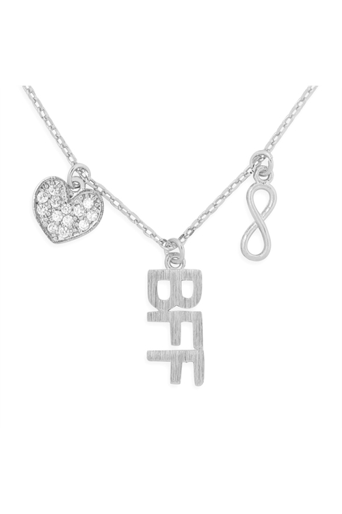 S24-1-5-HDNFN379OR - INFINITY HEART BFF CUBIC ZIRCONIA PENDANT NECKLACE-SILVER/6PCS (NOW $ 1.00 ONLY!)