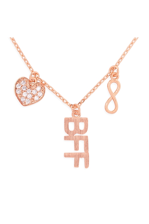 S24-1-5-HDNFN379PG - INFINITY HEART BFF CUBIC ZIRCONIA PENDANT NECKLACE-ROSE GOLD/6PCS (NOW $ 1.00 ONLY!)