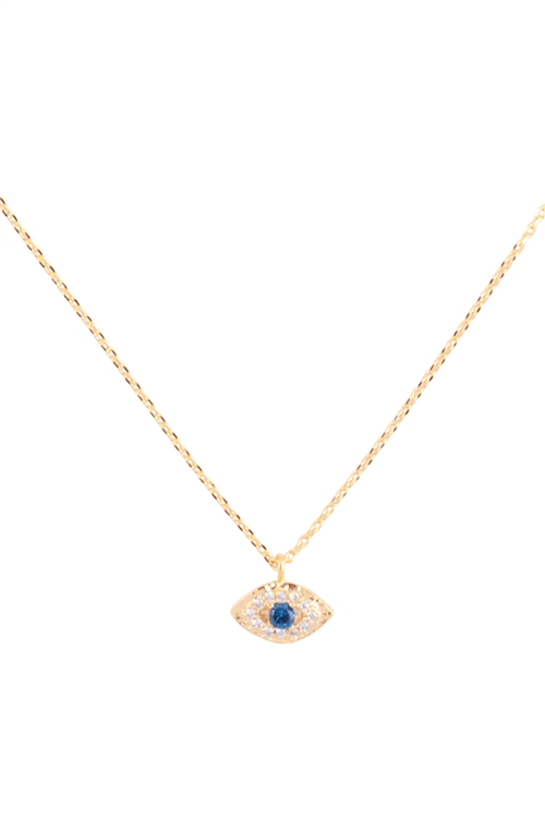 A3-3-2-HDNGN460GD - EVIL EYE CUBIC ZIRCONIA PENDANT BRASS NECKLACE - GOLD CRYSTAL/6PCS