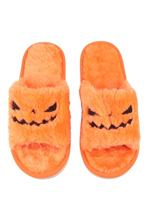 C-1-HDS3829OR - HALLOWEEN PUMPKIN ACCENT FUZZY SLIPPER ASSORTED SIZE-ORANGE/6PCS(S2-M2-L2)