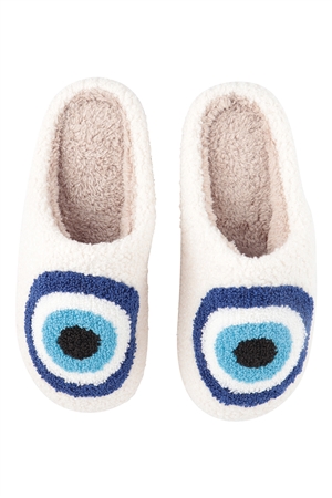 C-1-HDS3852 - EVIL EYE PRINT FLEECE SLIPPER- SAPPHIRE/6PCS (S2-M2-L2)