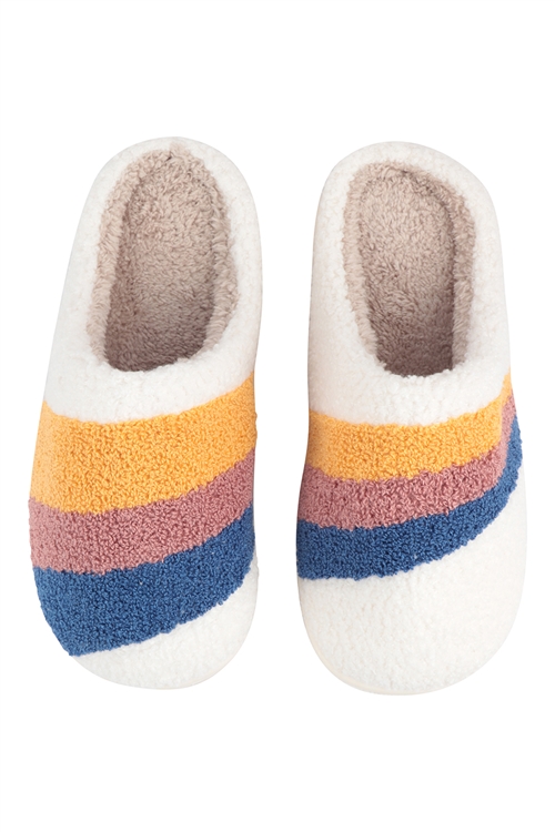 S24-2-3-HDS3853 - STRIPED  PRINT FLEECE SLIPPER-MULTICOLOR/6PCS (S2-M2-L2)