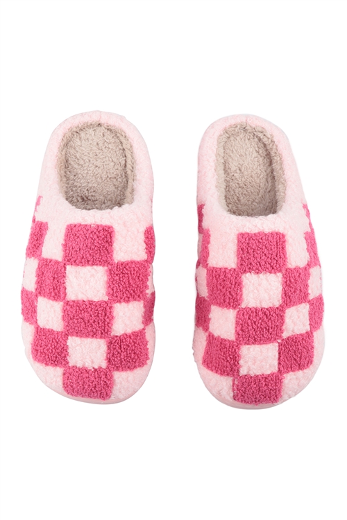 S11-4-1-HDS3854PK - CHECKERED PRINT FLEECE SLIPPER-PINK/6PCS  (S2-M2-L2)