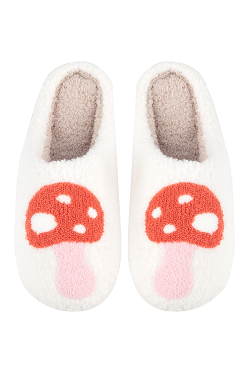 S22-4-1-HDS3855 - MUSHROOM PRINT FLEECE SLIPPER-WHITE/6PCS (S2-M2-L2)