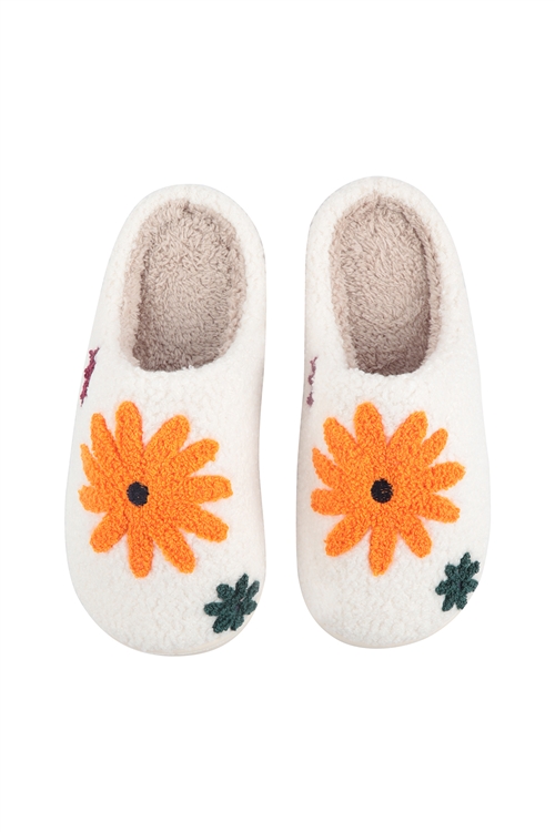 S25-8-1-HDS3857 - SUNFLOWER PRINT FLEECE SLIPPER-ORANGE/6PCS(S2-M2-L2)