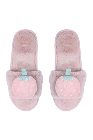 S4-7-1-HDS3950-2 - CUTE STRAWBERRY FLEECE SLIPPER-PINK/3 (38-39) 3 (40-41) (NOW $3.00 ONLY!)