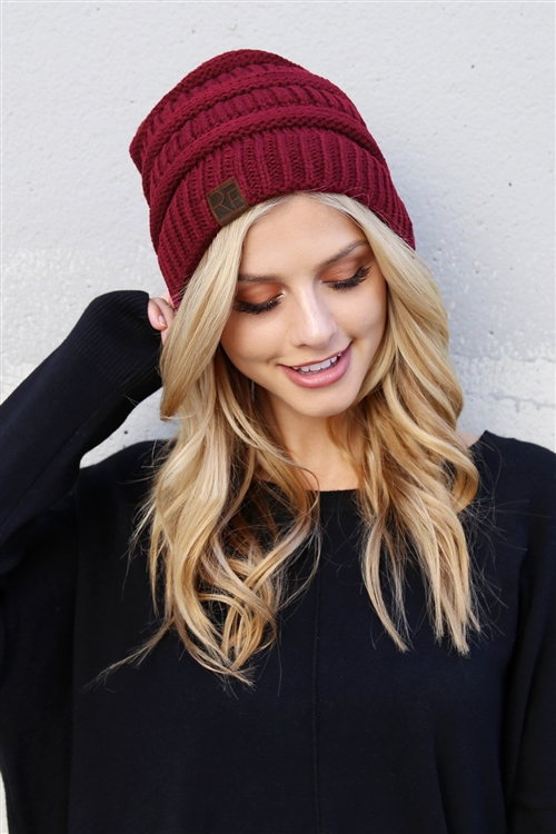 S29-7-3-HDT2512BU BURGUNDY KNITTED BEANIE/6PCS