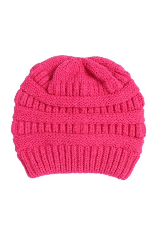 S3-2-1-HDT2512FS - FUCHSIA KNITTED BEANIE/6PCS