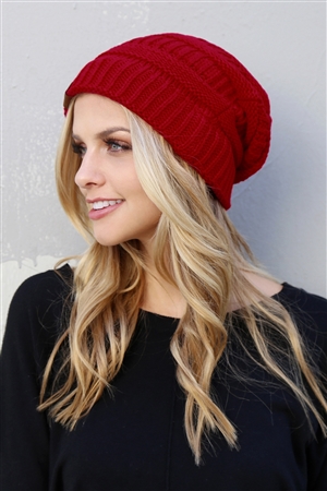 S17-2-3-HDT2512RD RED KNITTED BEANIE/6PCS