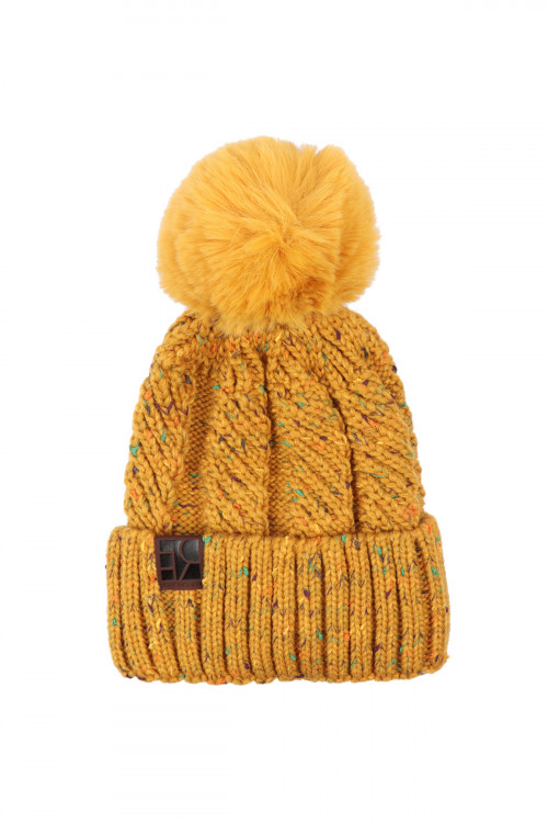 S2-10-2-HDT2926MU MUSTARD KNITTED POM BEANIE/6PCS