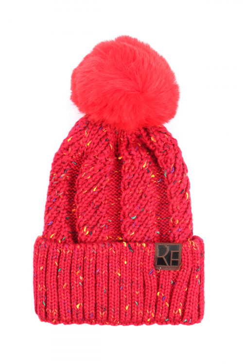 S2-10-2-HDT2926RD RED KNITTED POM BEANIE/6PCS (NOW $1.50 ONLY!)