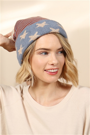 S2-9-1-HDT2935 USA ACCENT LIGHT PRINT POM DUAL PURPOSE BEANIE SCARF/6PCS (NOW $2.50 ONLY!)