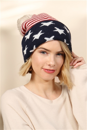 S2-8-1-HDT2935USA USA ACCENT LIGHT PRINT POM DUAL PURPOSE BEANIE SCARF/6PCS (NOW $2.50 ONLY!)