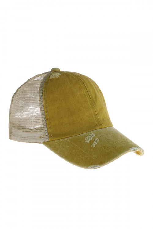 S17-6-2-HDT2936MU MUSTARD RAGGED FASHION STYLE NET CAP/6PCS