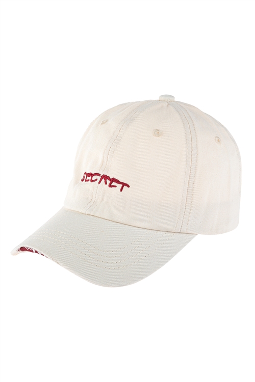 S17-7-1-HDT3231IV-SECRET EMBROIDERED CAP-IVORY/6PCS  (NOW $1.00 ONLY!)