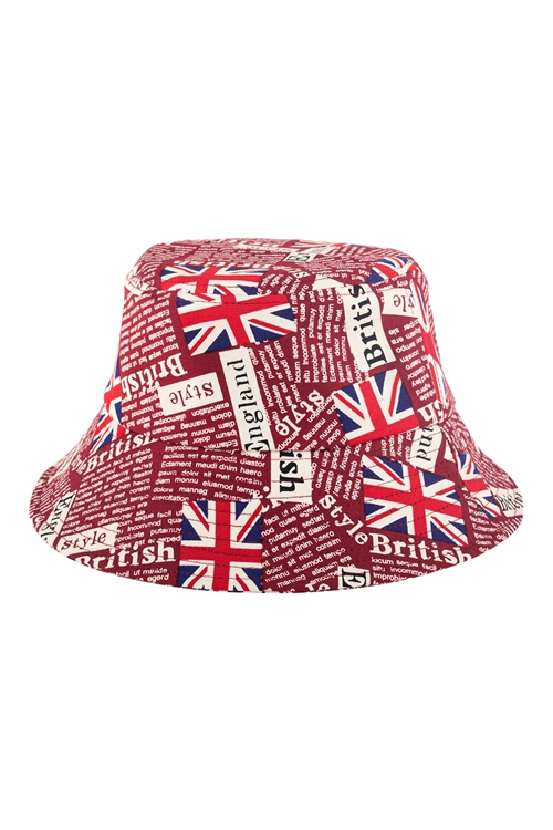 S27-9-5-HDT3235RD-ENGLAND PRINTED BUCKET HAT-RED/6PCS