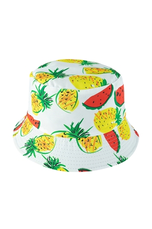 S19-10-4-HDT3308-2-1 - PINEAPPLE WATERMELON PRINT DOUBLE-SIDE-WEAR REVERSIBLE BUCKET HAT/1PC