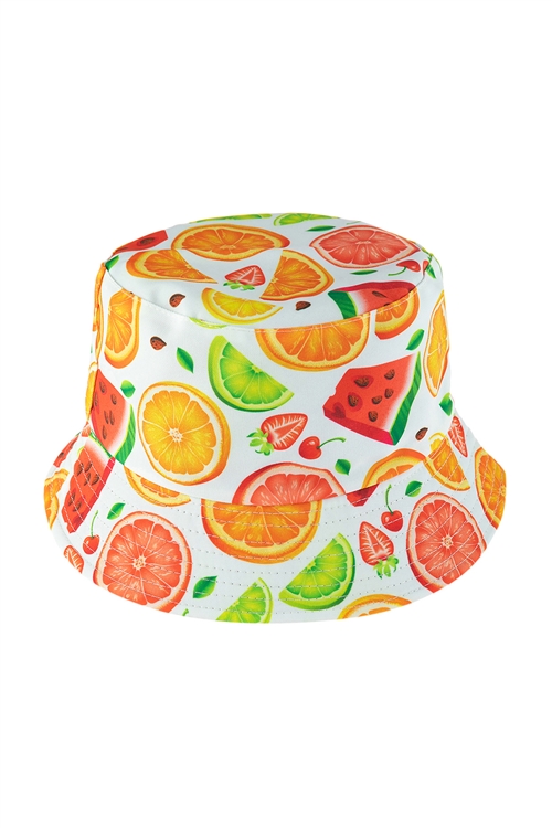 S26-9-3-HDT3308-4-SLICED FRUIT PRINT DOUBLE-SIDE-WEAR REVERSIBLE BUCKET HAT/6PCS