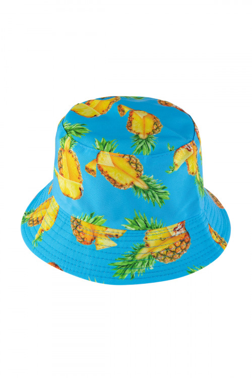 S19-5-3-HDT3309BL-PINEAPPLE PRINT DOUBLE-SIDE-WEAR REVERSIBLE BUCKET HAT-BLUE/6PCS