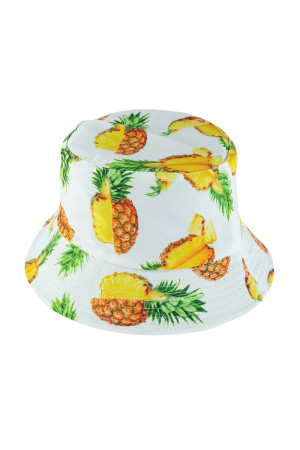 S19-10-4-HDT3309WT-PINEAPPLE PRINT DOUBLE-SIDE-WEAR REVERSIBLE BUCKET HAT-WHITE/6PCS