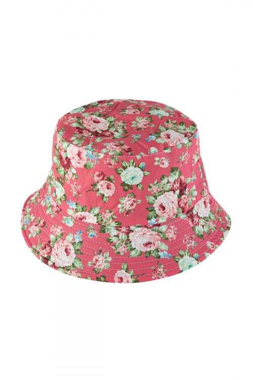 S17-9-4-HDT3312PK-FLORAL PRINT DOUBLE-SIDE-WEAR REVERSIBLE BUCKET HAT-PINK/6PCS